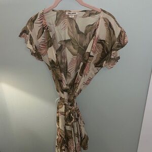 Billabong Leafy Wrap Dress in Green and Pink